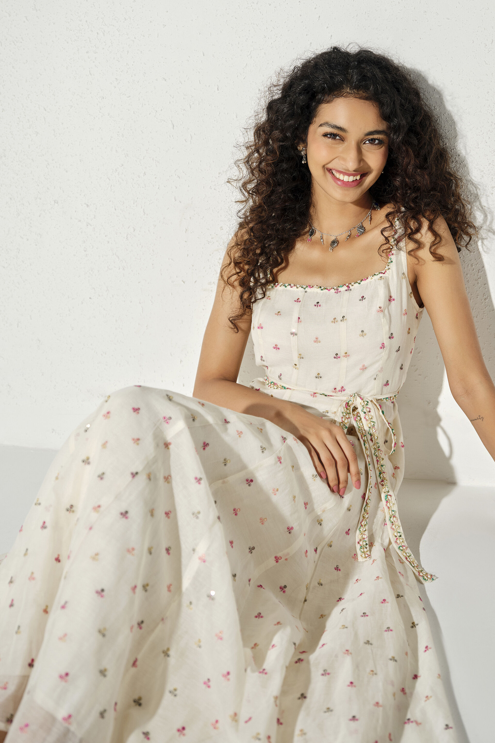 Embroidered Maxi Dress in White, White, image 2